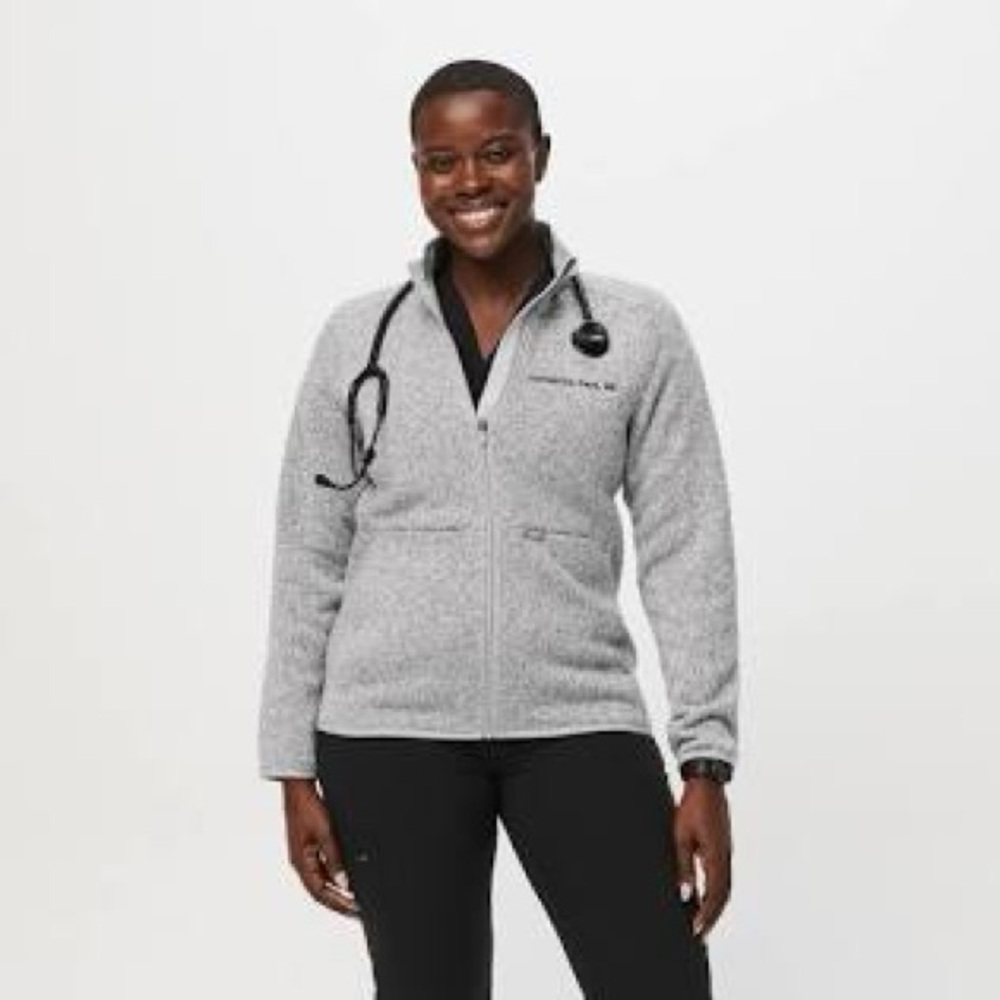 Figs Heather Light Grey On-shift Sweater Knit Jacket